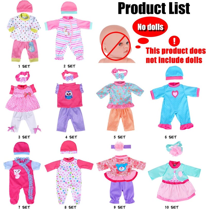 ibayda 10 Sets Baby Doll Playtime Outfits Clothes Hat Headband Fits for 10 Inch Baby Dolls 12 Inch New Born Baby/Alive Baby Dolls 14 inch Dolls (No Doll) - Image 2